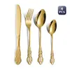 Amazon Cross-border Imperial Court Talheres de Aço Inoxidável Faca Garfo Colher Dourados Gravados Conjunto Colher Garfo Talheres de Mesa Retrô Ocidentais