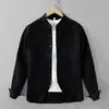 Camisa Masculina de Linho com Manga Longa e Gola Alta Estilo Japonês Moda Artística Casual Top de Linho