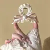 Pinza para el pelo de encaje con lazo de cinta de perla texturizada estilo coreano, pinza para la cabeza dulce, tocado súper de hada, accesorios para el cabello para mujer