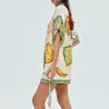 2026 Ropa Femenina Transfronteriza Europea y Americana Estampado Retro Cuello Solapa Manga Corta Pantalones Cortos de Cintura Alta con Cordones Conjunto de Vacaciones