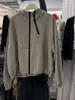 Chamarra Corta con Capucha Estilo Coreano Doble Cierre para Mujer Otoño 2026 Holgada Casual Dobladillo con Cordón Chaqueta Cargo Top