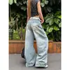 Jeans Bordados de Bolsillo Retro Americano Tendencia Nuevo Holgado de Cintura Alta Adelgazantes de Pierna Ancha Pantalones Largos hasta el Suelo Pantalones de Sable