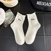 Calcetines Blancos con Bordado de Perro Dachshund para Mujer Estilo Japonés Enroscado Calcetines Apilables para Mujer Estilo Coreano Dibujo Animado Perrito Lindo Calcetines de Media Pierna Algodón