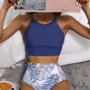 Traje de baño de dos piezas que cubre el vientre Sexy para mujer No es un traje de baño Bikini Europeo y Americano 2024 Estilo Deportivo Estampado Color Sólido Cintura Alta
