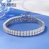 Pulseira Dupla Fileira de Moissanita Europeia e Americana Transfronteiriça, Pulseira Tennis de Moissanita para Mulheres, Joias Personalizadas de Luxo Leve Atacado