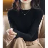Nuevo Suéter de Punto para Mujer 2025, Cuello Redondo Medio Alto, Corte Ajustado, Manga Larga, Color Sólido Simple, Camisa Base Negra Adelgazante, Moderno