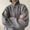 Nuevo Suéter Cardigan Abrigo para Hombre Moda Otoño e Invierno Versátil Engrosado Estilo Hong Kong Color Sólido Cuello Alto Cremallera Suéter Suéter para Hombre