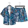 Conjunto Unisex de Camisa Floral de Manga Corta, Pantalones Casuales Retro Sueltos Estilo Perezoso, Conjunto de Camisa de Manga Corta para Hombre
