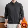 Sudadera con capucha gruesa de cachemira y seda de morera para hombre, manga larga, chaqueta, cuello alto, cremallera, tejido de punto, chaqueta cálida para hombre, otoño, invierno