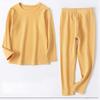 Traje directo de fábrica cálido para niños y niñas, cuello redondo, lock lock cepillado, a prueba de frío y calor, color liso, pantalones de otoño