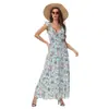Amazon Transfronterizo 2026 Nuevo Estilo de Verano para Mujer Vestido Sexy Estampado de Escote en V Espalda Descubierta Estilo Resort Falda Midi