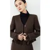 Abrigo Corto de Lana Estilo Chanel Vintage para Mujer, Nuevo Otoño 2026 Top Elegante con Flecos de Cuello en V y Manga Larga