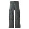 Pantalones Cargo Lavados de Bolsillo Grande con Pliegues Estilo Retro Americano Nicho de Alto Gusto para Hombre Corte Limpio Rectos Largos