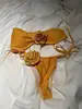 Traje de Baño Bikini para Mujer 2025 Nuevo Estilo Amarillo Tailandés Conjunto de Tres Piezas con Falda Larga, Estilo Vacaciones en la Isla, Estilo Falda Sexy