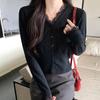 Renda com decote em V Camisa de base de malha branca Cardigan feminino outono e inverno Nova chegada 2024 estilo ocidental manga comprida camisola curta top