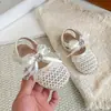 Sandalias de Diadema de Punto Hueco para Niñas 2026 Nuevo Verano Bebé Encaje Lazo Zapatos de Princesa Dulces Zapatos Individuales