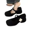 Zapatos Mary Jane de Piel Grises para Ropa de Abrigo de Invierno para Mujer Estilo Nuevo Retro Francés Zapatos Planos de Lana con Tacón Grueso para Mujer Zapatos de Tacón Alto Forrados de Lana
