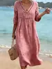 Amazon 2026 Europa y América Transfronterizo Primavera y Verano Nuevo Elegante Casual Cuello en V Color Sólido Manga Media Vestido para Mujer