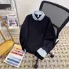 Suéter Masculino Outono/Inverno Estilo Americano Falso Duas Peças Gola Camisa Costurada Senso de Alto Padrão Bonito Faggot Manga Longa Interna