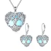 Pendientes Collar de Piedra Lunar Amazon Cross-Border Pendientes Europeos y Americanos de Lujo Ligero Gama Alta Corazón Árbol de la Vida para Mujeres
