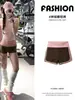 Shorts de fitness color block estilo coreano para mujer, de tiro alto, control de abdomen, con doble franja lateral para alargar las piernas, adecuados para yoga, deportes y uso casual