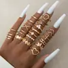 Conjunto de Anéis Femininos Cruzados Criativos Simples de Temperamento Anéis Empilháveis Ajustáveis Abertos com Pedras Strass Inlaid de Alta Qualidade