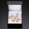 Jiaomei Oro y Plata Negro Ancla Nube Auspiciosa Patrón Cuadrado Cepillado Clip de Corbata Gemelos Set de Caja Regalo