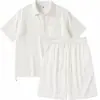 Conjunto de Duas Peças Polo e Shorts Masculino Plus Size Tencel Lyocell Fresco Corte Solto, Conjunto de Manga Curta Texturizado Estilo Old Money