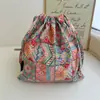 Bolsa de Tela de Algodón con Estampado Bohemio Retro y Bolsillo con Cordón para Almacenamiento de Tela, Viaje, Cosméticos