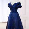 Vestido de Noche Azul Talla Grande para Novias, Vestido para Brindis de Boda, Vestido de Actuación Adelgazante de Hombros Descubiertos Talla Grande