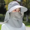 Chapéu de Sol Removível para Mulheres Verão Estilo Coreano Chapéu de Topo Vazio Aba Larga Anti-UV Chapéu de Sol para Ciclismo Chapéu com Máscara Facial