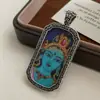 Colgante de Plata de Ley S925 de Tara Verde y Dios Amarillo de la Riqueza con Cierre Universal, Vintage Desgastado Tíbet Nicho Moda de Alta Gama Temperamento Nicho