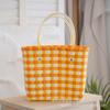 Bolsa de Plástico Tejida a Cuadros de Contraste Dopamina Colorida Accesorios de Flores Bolsa Cesta de Verduras Bolso Grande Tejido a Mano