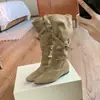 Botas altas cómodas para mujer para otoño e invierno, punta cuadrada, plisadas, versátiles botas de montar, estilo vintage, botas 2026