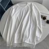 Camiseta Blanca de Algodón de Color Sólido Básico de Largo Medio Apilada para Mujer de Estilo Americano Pesado con Cuello Redondo y Encaje en el Dobladillo para Primavera y Otoño
