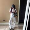 Estilo Americano Linda Huella de Perro Pantalones Blancos para Mujer Verano Pequeños Sueltos Casuales Pierna Ancha Diseño Nicho Recto