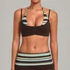 Arena Otoñal Conjunto Falso de Dos Piezas Estampado Retro Sujetador de Yoga Bloqueo de Color Espalda Hermosa de Tirante Halter Correas Ajustables Ropa Interior Deportiva 5682