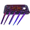 Tijeras de belleza para mascotas de 7.0 pulgadas color negro galvanizado 5 dientes de corte recto tijeras de corte curvo tijeras de hueso de pescado peine de fila en stock