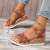 Sandalias de Cuña de Verano 2026 para Mujer Tallas Grandes Estilo Europeo y Americano Decoración de Flores Diseño de Hebilla