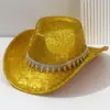 Sombrero de Copa Decorado con Diamantes en Forma de Gota de Agua Corazón Sombrero de Vaquero Occidental para Exteriores Circunferencia de Cabeza Grande Sombrero de Jazz Retro para Fiesta