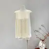 Camisa sin mangas de seda para mujer 2025 Primavera y Verano Nuevo Color Sólido Commuter Encaje Crepé Fantasma 100% Seda de Morera Top