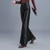 Calça Elegante de Couro PU para Mulheres, Nova Moda Outono/Inverno 2026, Cintura Alta, Emagrecimento, Calça Flare, Versátil, Casual, Boca de Sino