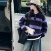 Suéter para Niñas Otoño 2026 Nuevo Estilo Súper Lindo para Niños Top de Punto Rayado Base para Niños Medianos y Mayores con Solapa