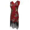 P-4GG; Vestido Sleeveless V-Neck Novo Vintage Transfronteiriço, Vestido Gatsby com Lantejoulas e Franjas, Vestido de Baile para Noite