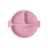 Conjunto de Louça de Silicone para Bebê, Copo Pequeno de Sucção Infantil, Prato Redondo com Três Compartimentos e Rosto Sorridente, Tigela de Silicone Anti-Queda para Alimentação
