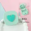 Macaron cor quadrado amor lente de contato caixa de armazenamento lente de contato portátil óculos bonitos com espelho caixa de casal