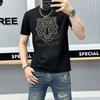 2024 Novo Masculino Round Neck Tiger Head Hot Drilling T-sleeved T-shirt Moda All-match Trendy Masculino Top Half-sleeved Summer Slim-fit