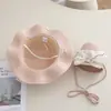 Sombrero de Paja de Dibujos Animados Lindo con Lazo para Niñas, Protección Solar, Protección UV, Combinación Padre-Hijo