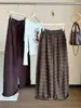 Novedad otoño temprano 2026, pantalones de pierna ancha a cuadros cepillados de moda estilo coreano para mujer, de cintura alta, holgados, adelgazantes, versátiles, pantalones casuales