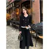 Conjunto de vestido de duas peças estilo Chanel, suave e elegante, para mulheres, novo para primavera e outono, emagrecedor e elegante, vestido longo